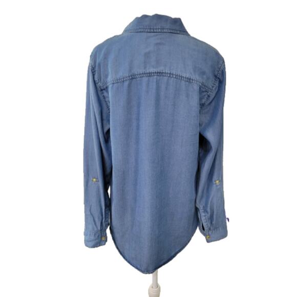 Michael Kors Chambray Blouse Top Women's Small Blue Lyocell Surplice Crossover - Picture 4 of 9